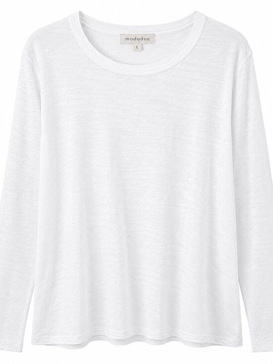Mododoc Tops - Mododoc White Slub Knit Long Sleeve Crew Neck Relaxed Fit Top Size Large